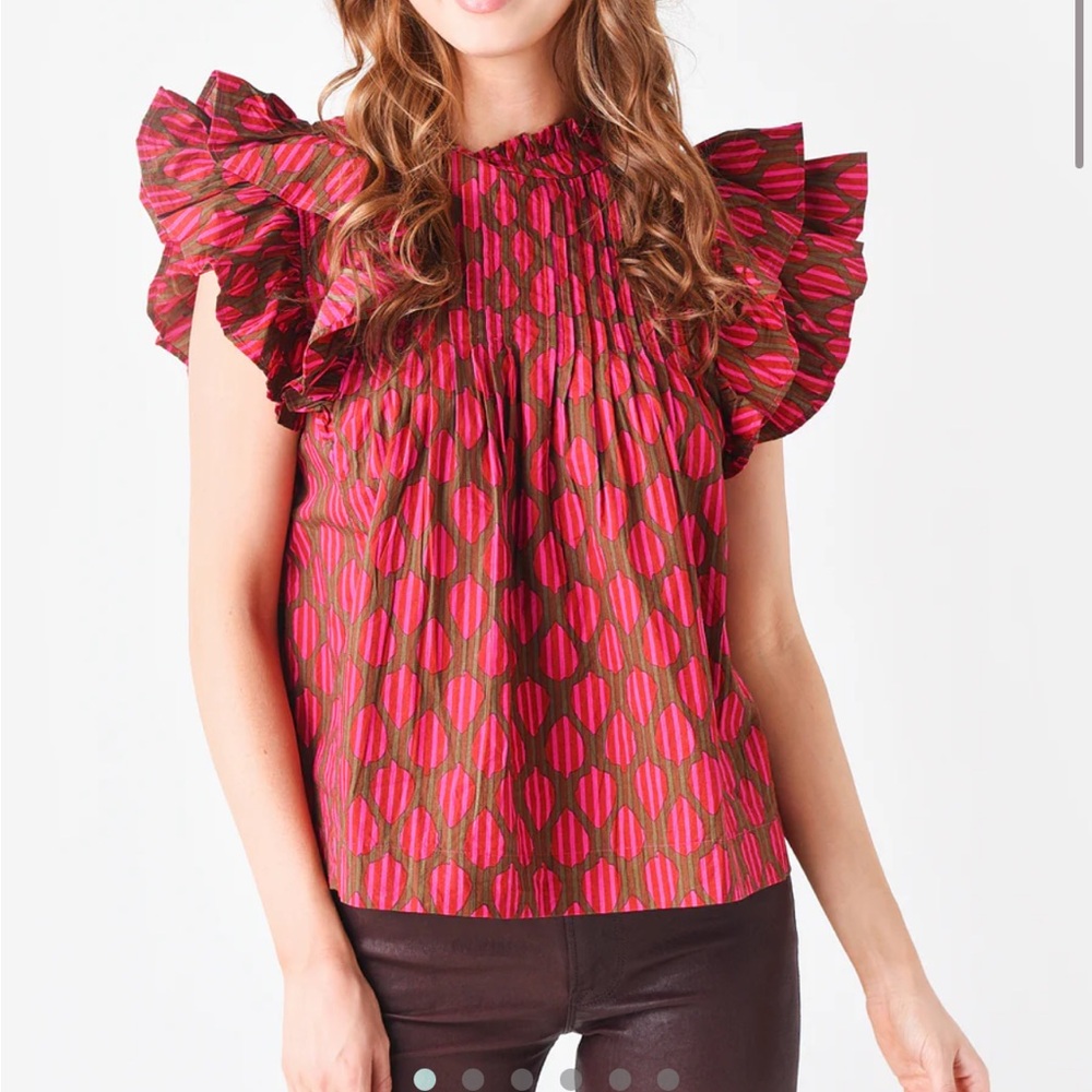 Oliphant Red and Black Ruffled Blouse